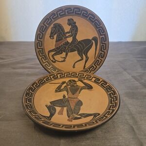 2 Ancient Greek Pottery -Greek Reproduction Plates - Hand Painted 5.75"